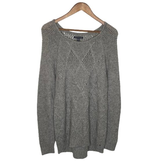 American Eagle Womens Open Cable Knit Tunic Sweater Size Extra Large Gray Cozy - Picture 1 of 15